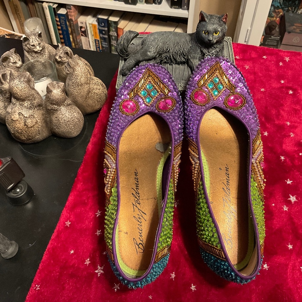 Sparkly Beverly Feldman sequin flats
